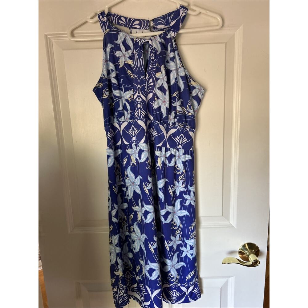 Ava Lynn Halter Retro floral Hawaiian Print Dress Size S Vacation Casual Womens